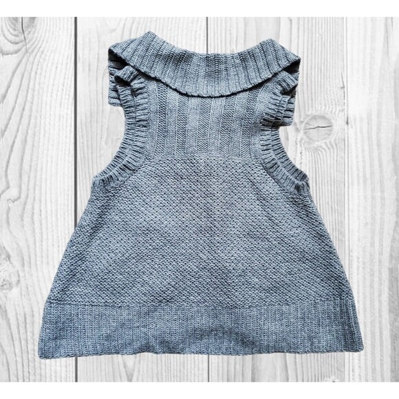 LUX Gray Sweater Vest Cable Knit Women Small Collared Drape w Pockets - Picture 2 of 4